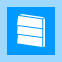 A white stack of three horizontal, slightly offset books or folders icon, reminiscent of layered roofing, on a blue background with a light blue border.